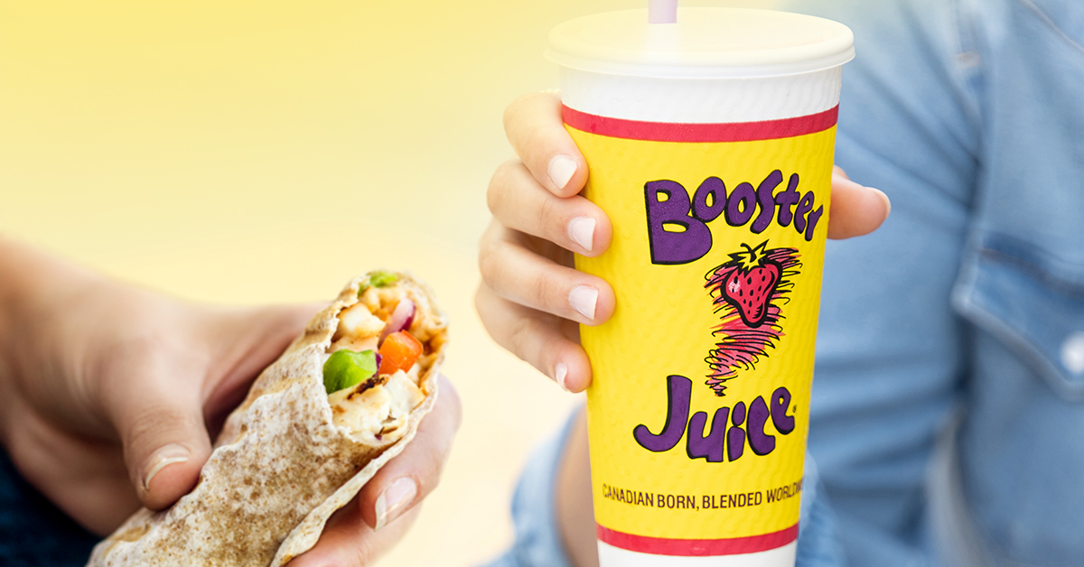 Booster Juice Smoothie and Wrap